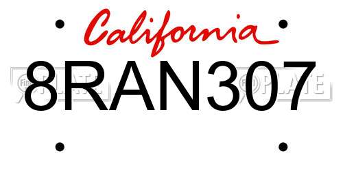 8RAN307 California License Plate