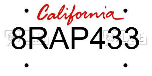 8RAP433 California License Plate