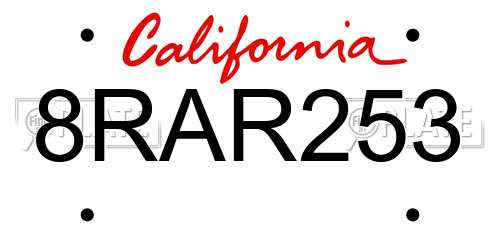 8RAR253 California License Plate
