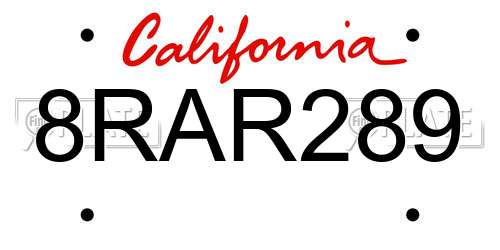 8RAR289 California License Plate