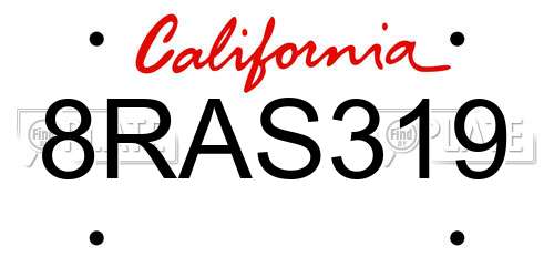 8RAS319 California License Plate