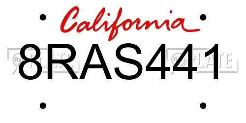 8RAS441 California License Plate