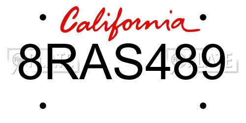 8RAS489 California License Plate