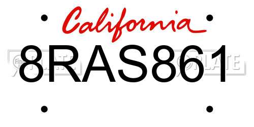 8RAS861 California License Plate