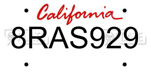 8RAS929 California License Plate