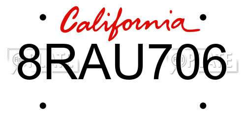 8RAU706 California License Plate