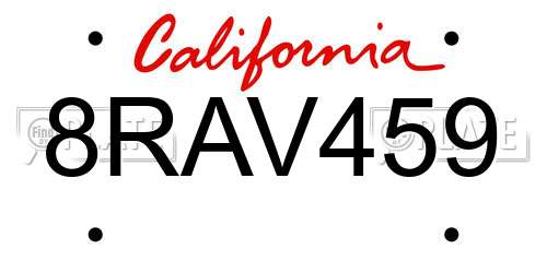8RAV459 California License Plate