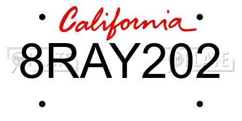 8RAY202 California License Plate