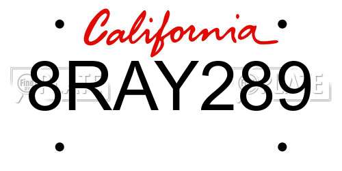 8RAY289 California License Plate