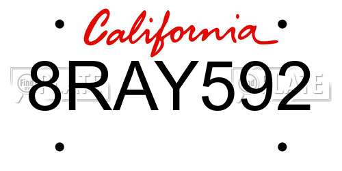 8RAY592 California License Plate