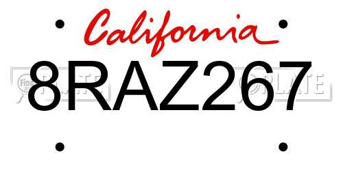 8RAZ267 California License Plate