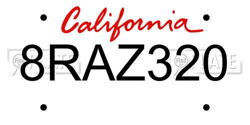 8RAZ320 California License Plate