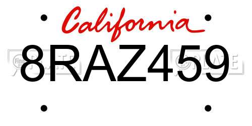 8RAZ459 California License Plate