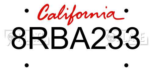 8RBA233 California License Plate