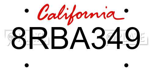 8RBA349 California License Plate