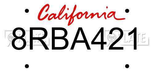 8RBA421 California License Plate
