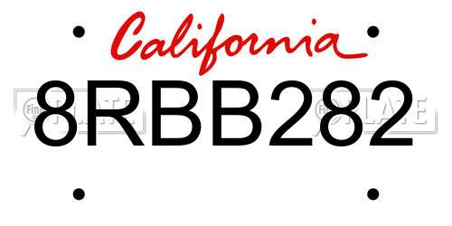 8RBB282 California License Plate