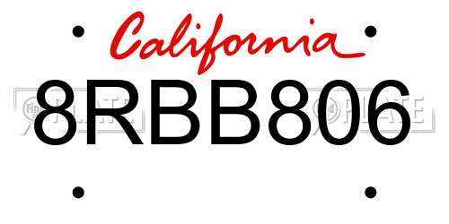 8RBB806 California License Plate