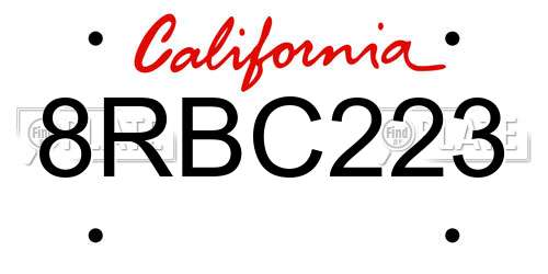 8RBC223 California License Plate