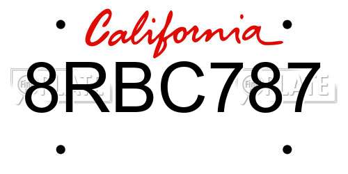 8RBC787 California License Plate