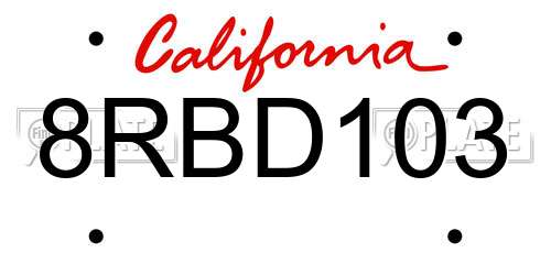 8RBD103 California License Plate