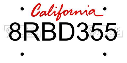 8RBD355 California License Plate