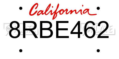 8RBE462 California License Plate