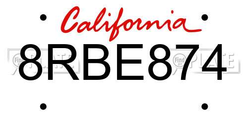 8RBE874 California License Plate