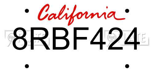 8RBF424 California License Plate