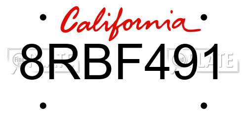 8RBF491 California License Plate