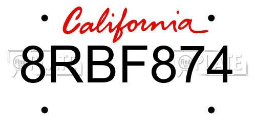 8RBF874 California License Plate