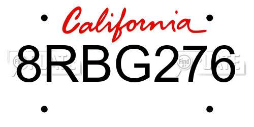 8RBG276 California License Plate