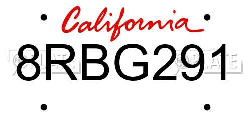 8RBG291 California License Plate