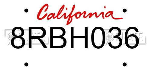 8RBH036 California License Plate