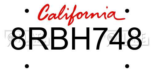 8RBH748 California License Plate