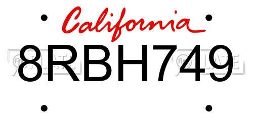 8RBH749 California License Plate