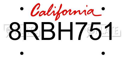 8RBH751 California License Plate