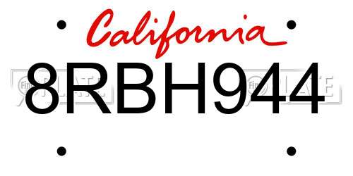 8RBH944 California License Plate