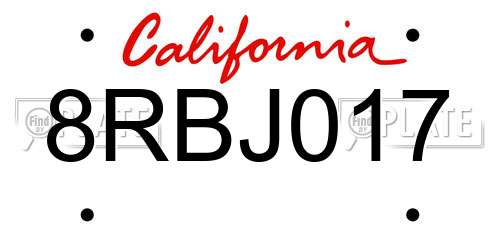 8RBJ017 California License Plate