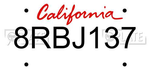 8RBJ137 California License Plate