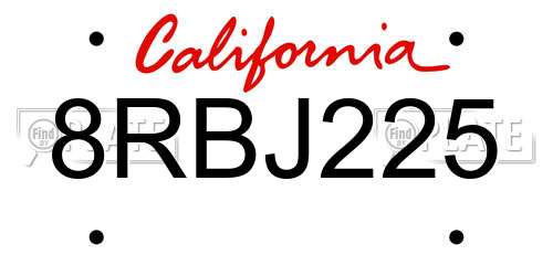 8RBJ225 California License Plate
