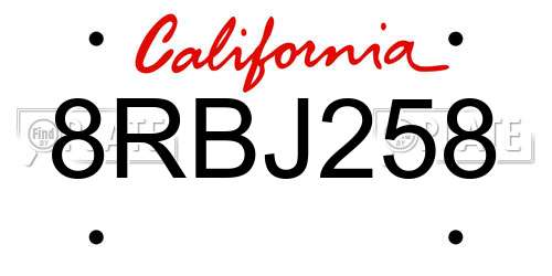 8RBJ258 California License Plate