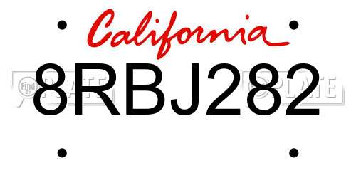 8RBJ282 California License Plate