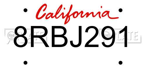 8RBJ291 California License Plate