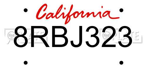 8RBJ323 California License Plate