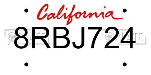 8RBJ724 California License Plate