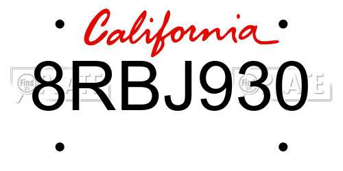 8RBJ930 California License Plate