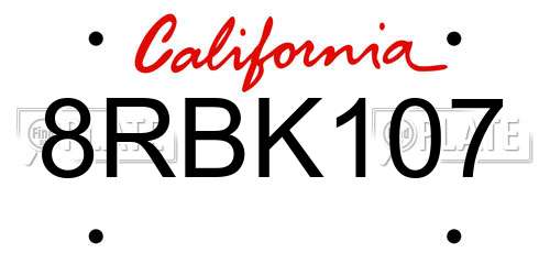 8RBK107 California License Plate