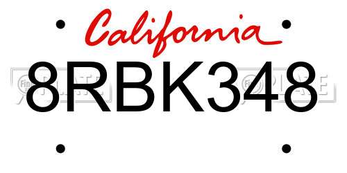 8RBK348 California License Plate