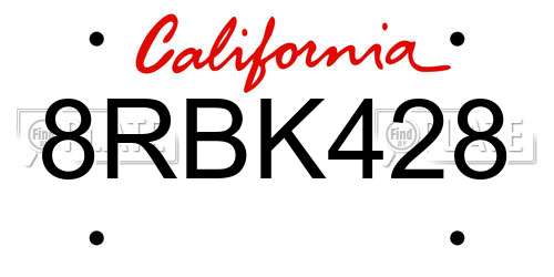 8RBK428 California License Plate